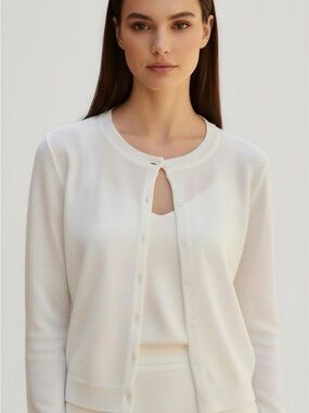 Cyrus Classic Bone Crew-Neck Button-Front Women's Cardigan Bone White
